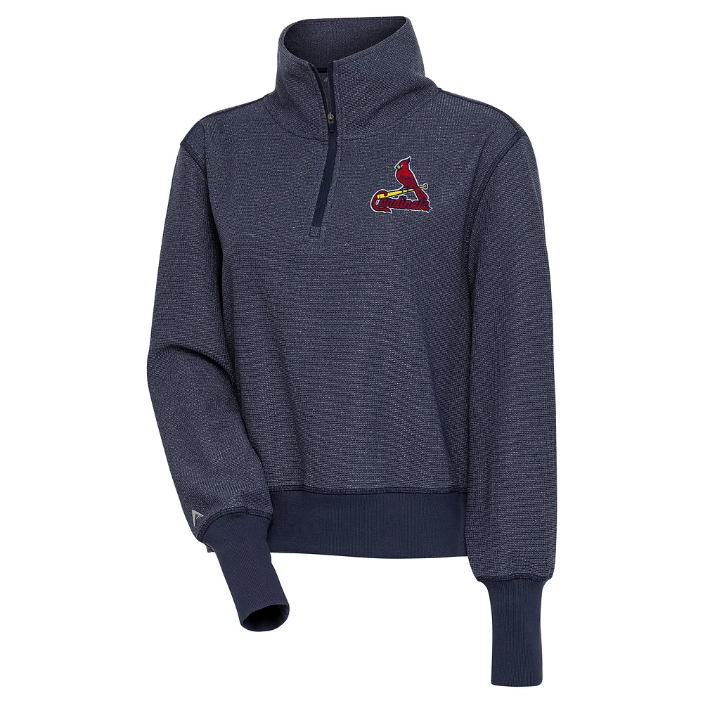 Women's Antigua Heather Navy St. Louis Cardinals Upgrade Half-Zip Pullover Top