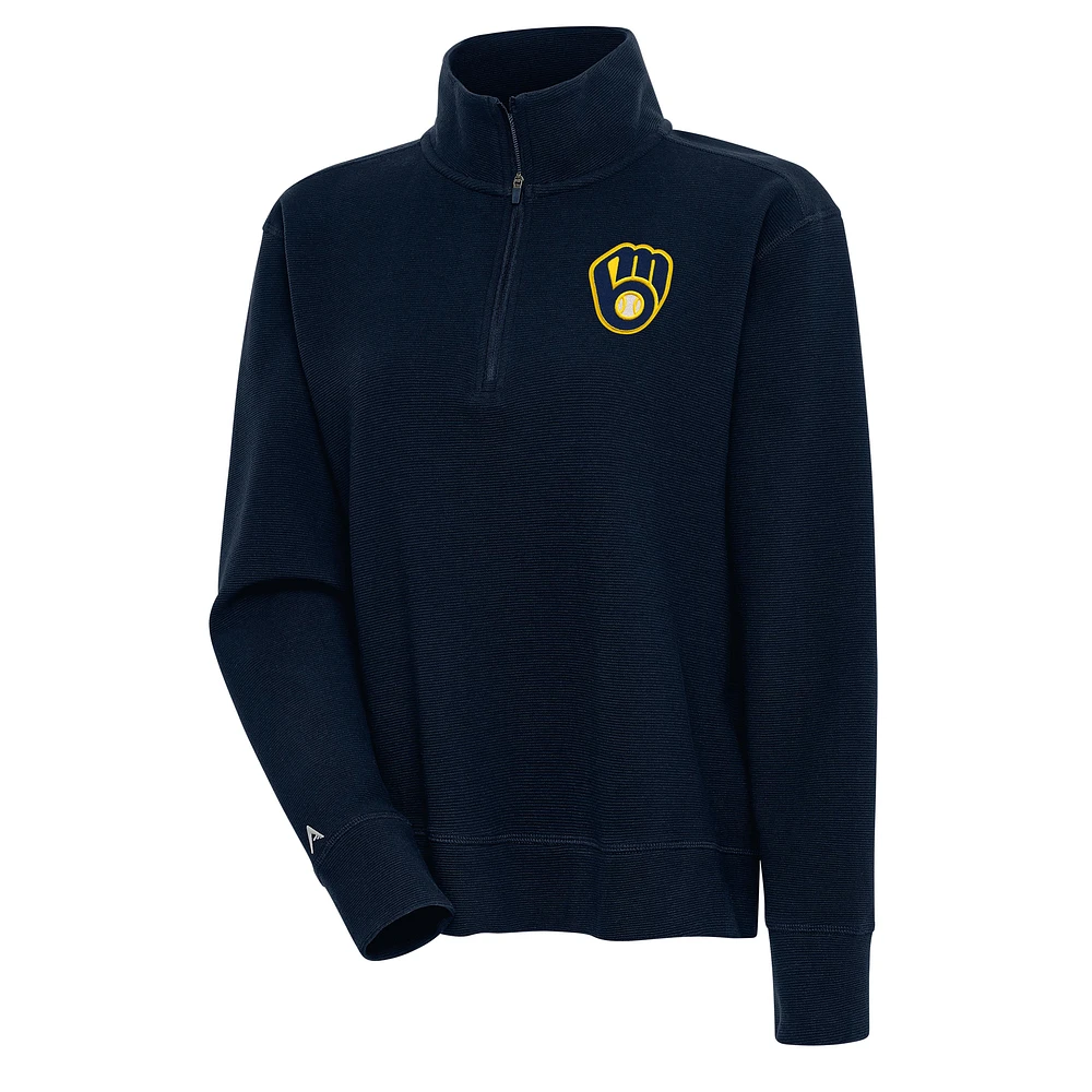 Women's Antigua Navy Milwaukee Brewers Portal Quarter-Zip Pullover Top