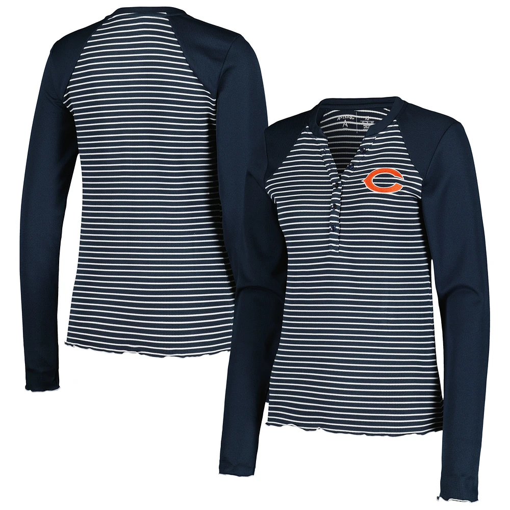 Women's Antigua Navy Chicago Bears Maverick Waffle Henley Long Sleeve T-Shirt