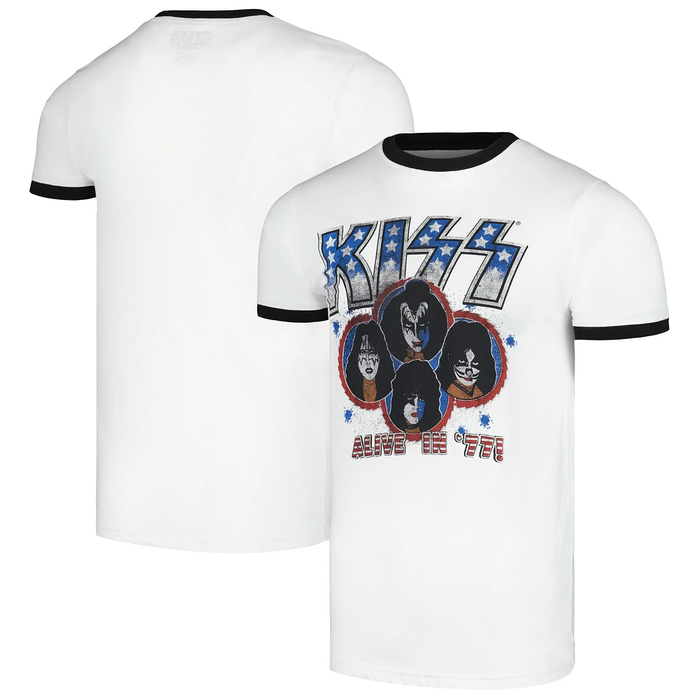 Unisex White KISS Alive '77 Ringer T-Shirt