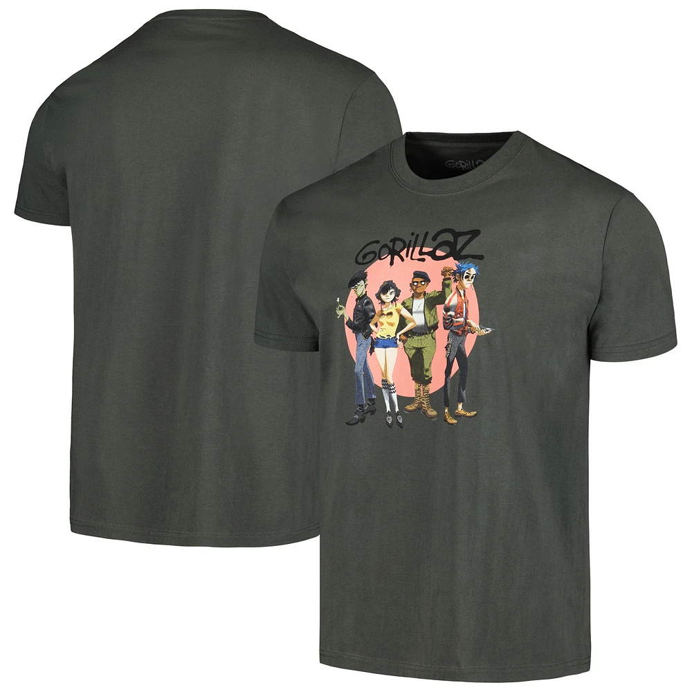 Unisex Charcoal Gorillaz Group Circle Rise T-Shirt
