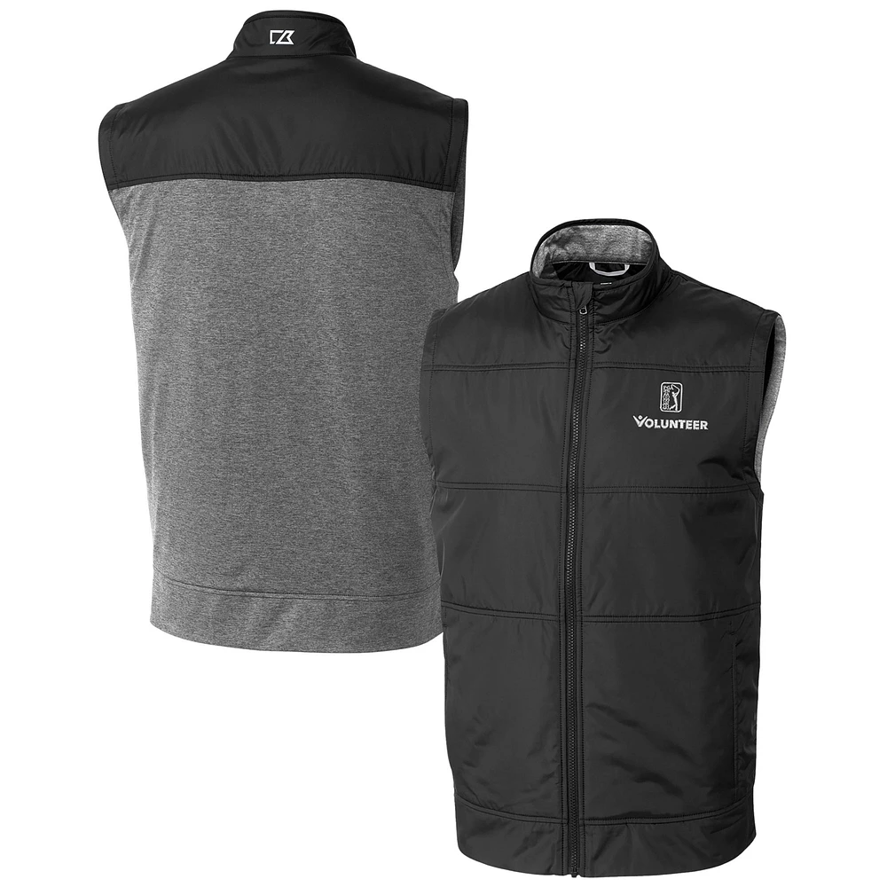 Men's Cutter & Buck Black PGA TOUR Volunteers Big Tall Stealth Hybrid Quilted Windbreaker Full-Zip Vest