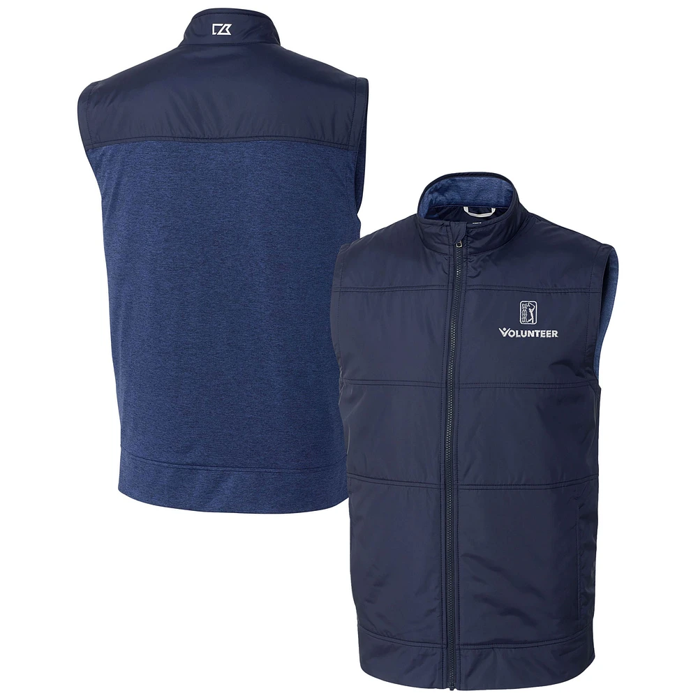 Men's Cutter & Buck Navy PGA TOUR Volunteers Big Tall Stealth Hybrid Quilted Windbreaker Full-Zip Vest