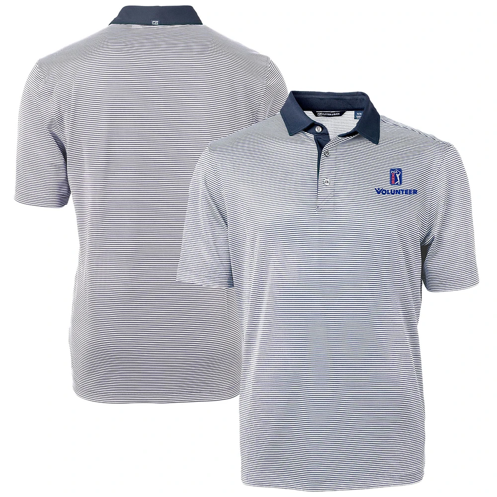 Men's Cutter & Buck Navy/ PGA TOUR Volunteers Big Tall Virtue Eco Pique Micro Stripe Recycled Polo