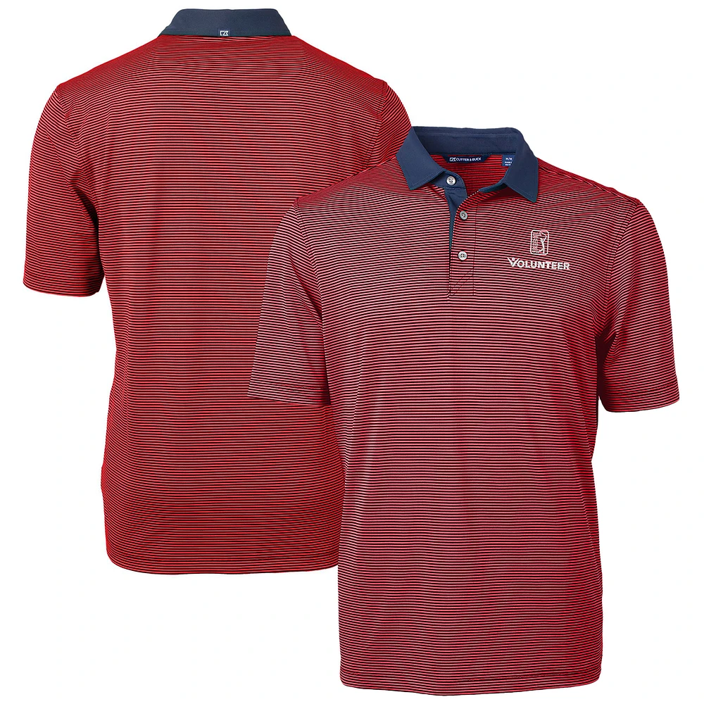 Men's Cutter & Buck Red/Navy PGA TOUR Volunteers Big Tall Virtue Eco Pique Micro Stripe Recycled Polo