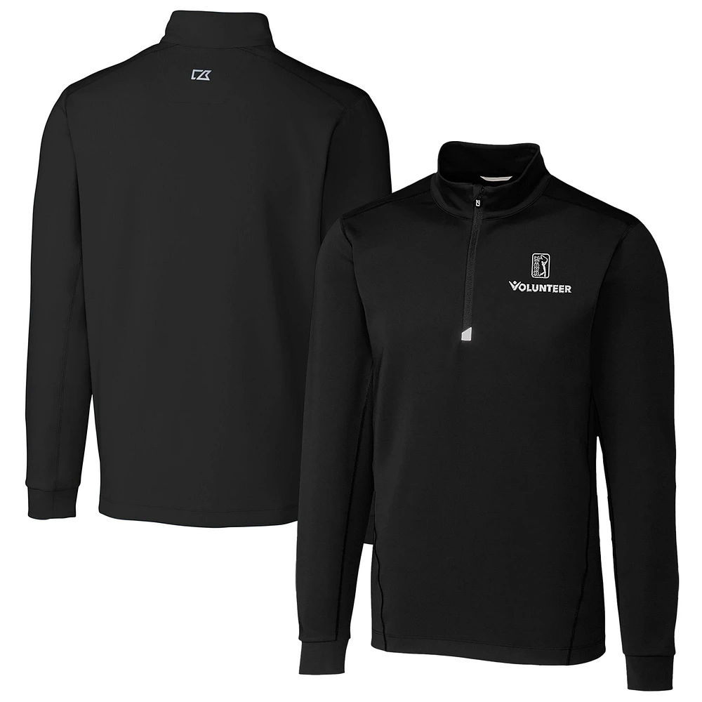 Men's Cutter & Buck Black PGA TOUR Volunteers Big Tall Traverse Stretch Quarter-Zip Pullover Top
