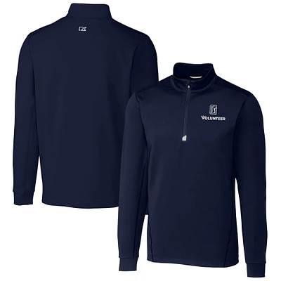 Men's Cutter & Buck Navy PGA TOUR Volunteers Big Tall Traverse Stretch Quarter-Zip Pullover Top