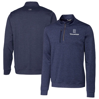 Men's Cutter & Buck Heather Navy PGA TOUR Volunteers Big Tall Stealth Quarter-Zip Pullover Top