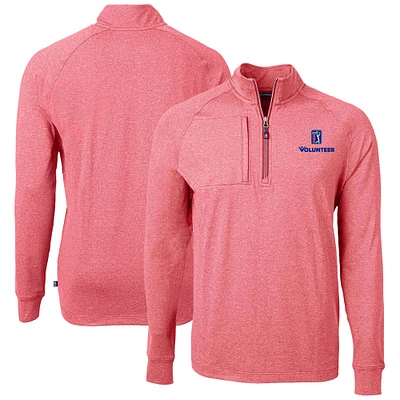 Men's Cutter & Buck Heather Red PGA TOUR Volunteers Big Tall Adapt Eco Knit Quarter-Zip Pullover Top