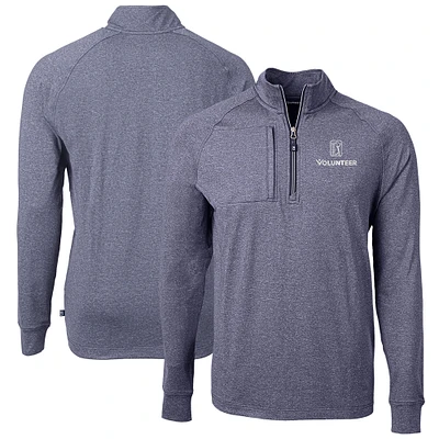 Men's Cutter & Buck Heather Navy PGA TOUR Volunteers Big Tall Adapt Eco Knit Quarter-Zip Pullover Top