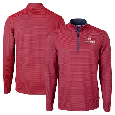 Men's Cutter & Buck Red PGA TOUR Volunteers Big Tall Virtue Eco Pique Micro Stripe Recycled Quarter-Zip Pullover Top