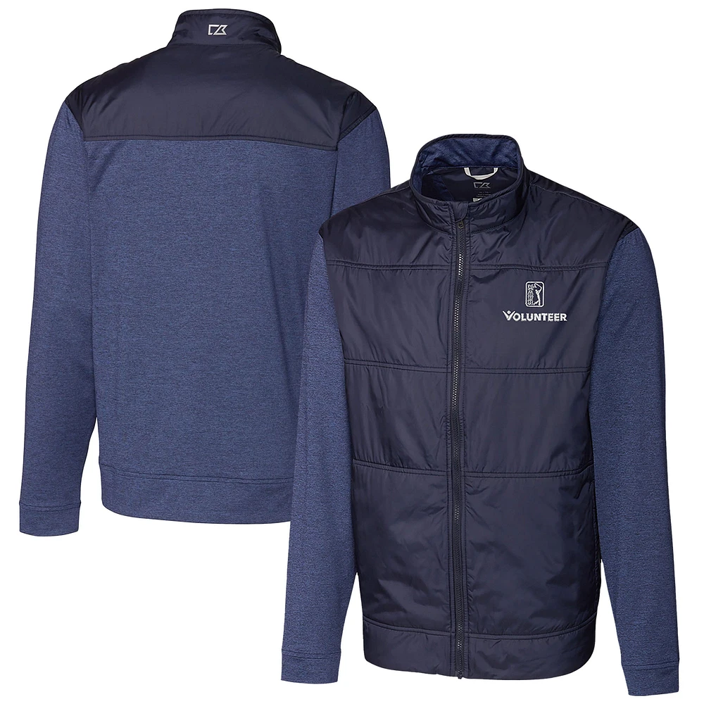 Men's Cutter & Buck Navy PGA TOUR Volunteers Big Tall Stealth Hybrid Quilted Full-Zip Windbreaker Jacket