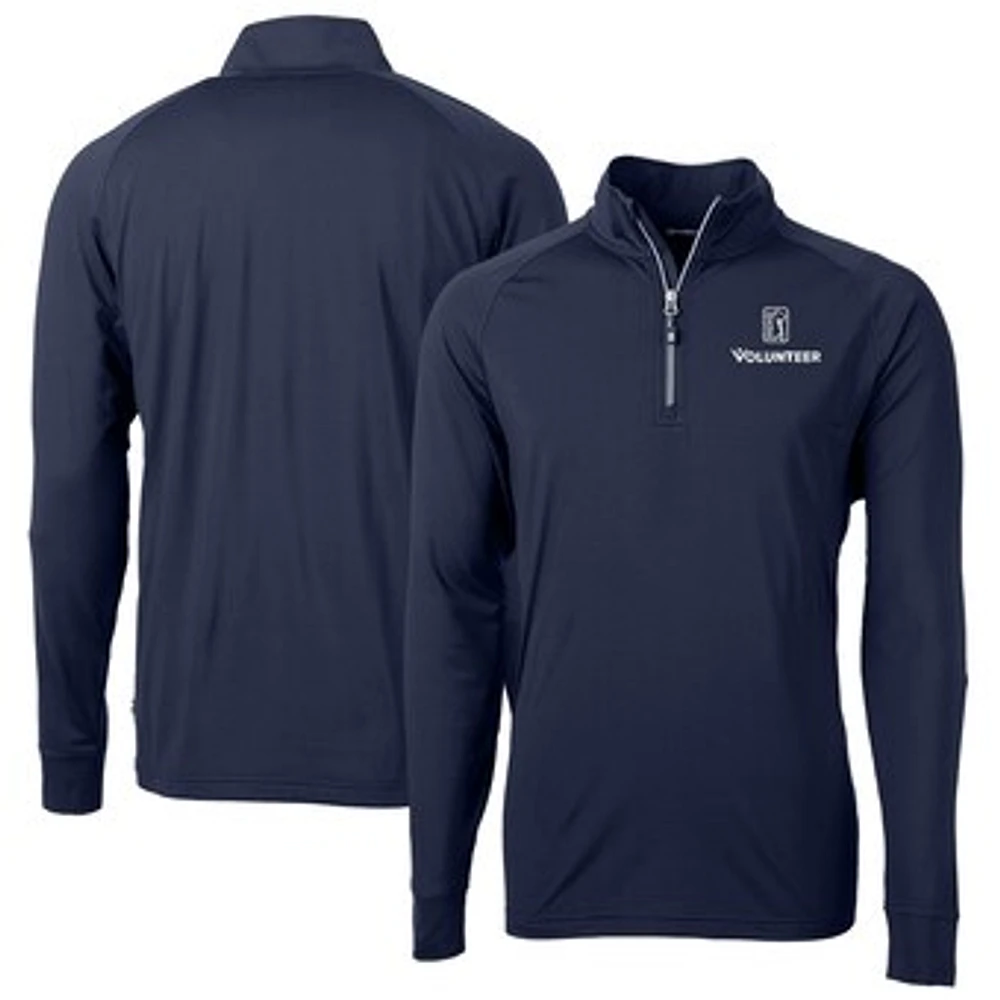 Men's Cutter & Buck Navy PGA TOUR Volunteers Big Tall Adapt Eco Knit Stretch Recycled Quarter-Zip Pullover Top