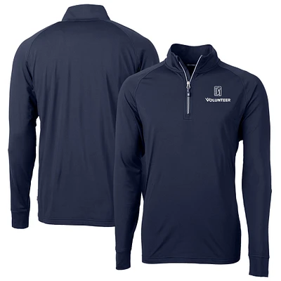 Men's Cutter & Buck Navy PGA TOUR Volunteers Big Tall Adapt Eco Knit Stretch Recycled Quarter-Zip Pullover Top