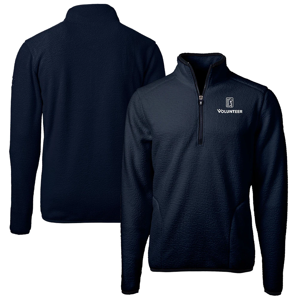 Men's Cutter & Buck Navy PGA TOUR Volunteers Big Tall Cascade Eco Sherpa Fleece Quarter-Zip Pullover Jacket