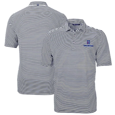 Men's Cutter & Buck Navy PGA TOUR Volunteers Big Tall Virtue Eco Pique Stripe Recycled Polo
