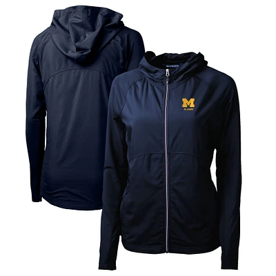Women's Cutter & Buck Navy Michigan Wolverines Alumni Adapt Eco Knit Hybrid Recycled Full-Zip Hoodie