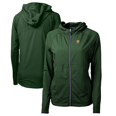 Women's Cutter & Buck Hunter Green Notre Dame Fighting Irish Alumni Adapt Eco Knit Hybrid Recycled Full-Zip Hoodie