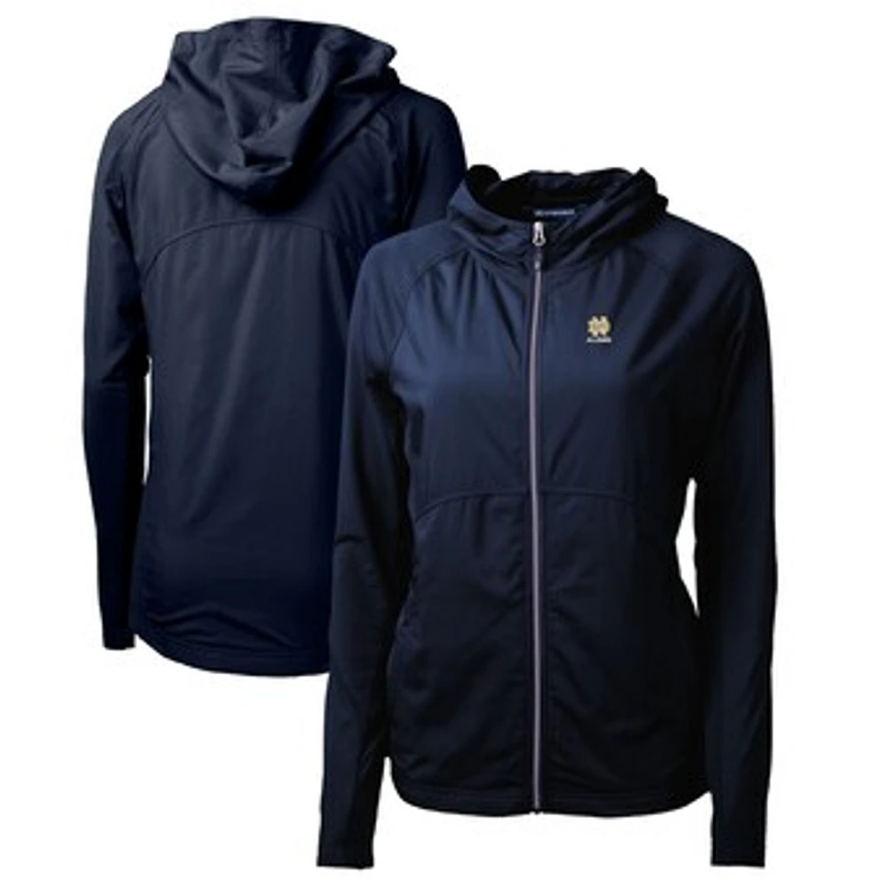 Women's Cutter & Buck Navy Notre Dame Fighting Irish Alumni Adapt Eco Knit Hybrid Recycled Full-Zip Hoodie