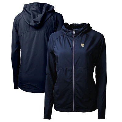 Women's Cutter & Buck Navy Notre Dame Fighting Irish Alumni Adapt Eco Knit Hybrid Recycled Full-Zip Hoodie