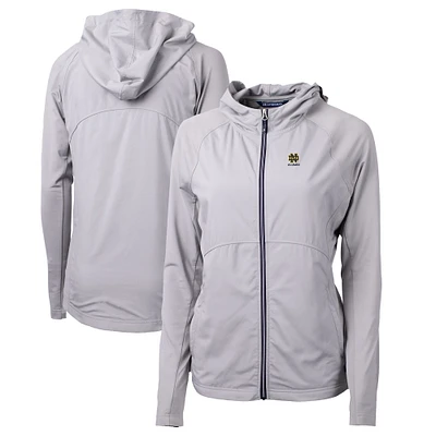 Women's Cutter & Buck Gray Notre Dame Fighting Irish Alumni Adapt Eco Knit Hybrid Recycled Full-Zip Hoodie