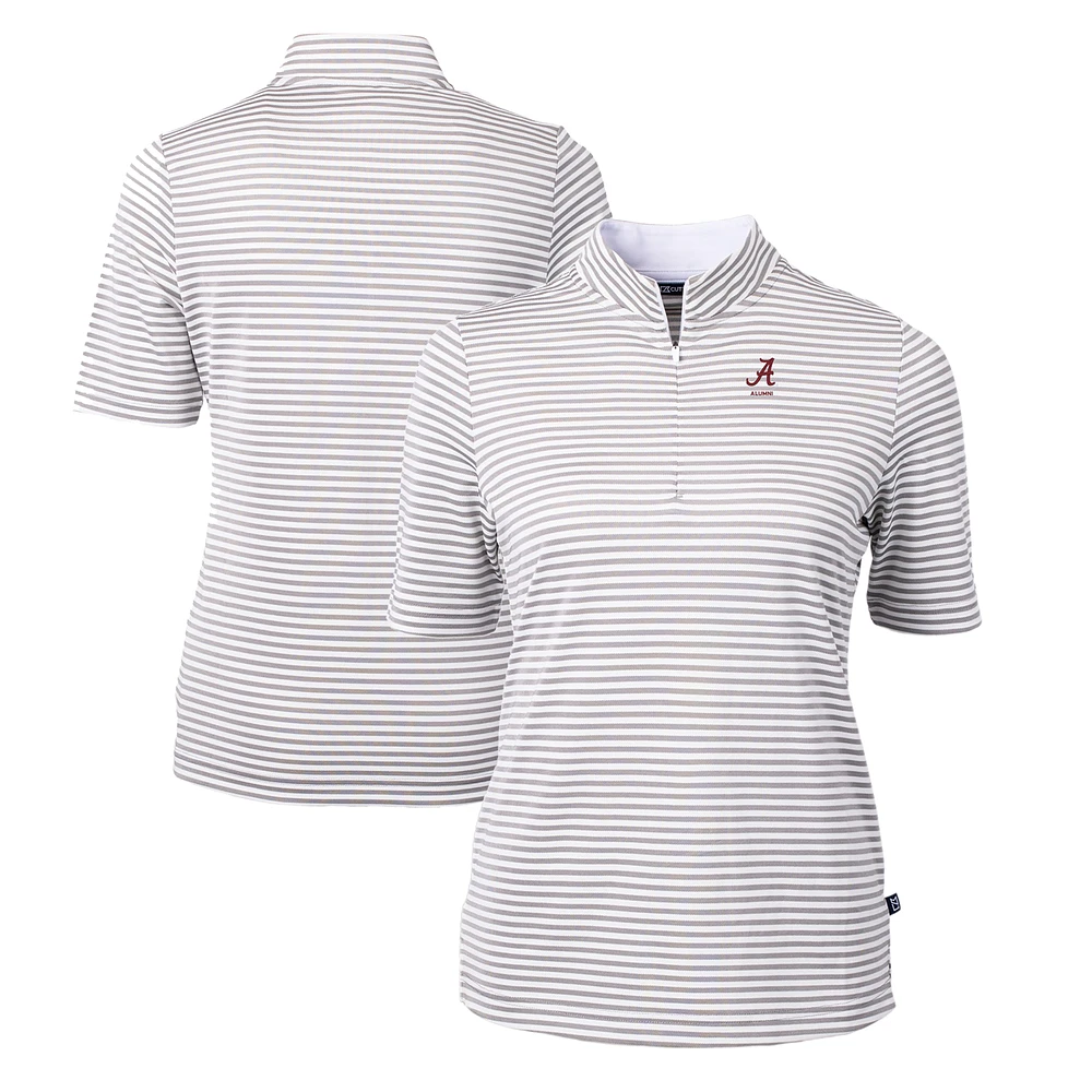 Women's Cutter & Buck Gray Alabama Crimson Tide Alumni DryTec Virtue Eco Pique Stripe Recycled Top