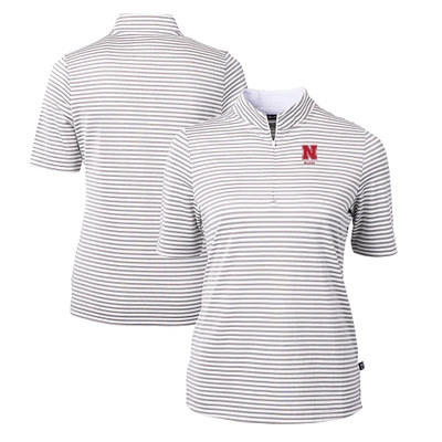 Women's Cutter & Buck Gray Nebraska Huskers Alumni DryTec Virtue Eco Pique Stripe Recycled Top