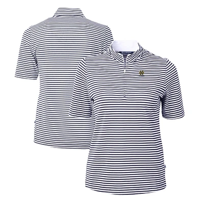 Women's Cutter & Buck Navy Notre Dame Fighting Irish Alumni DryTec Virtue Eco Pique Stripe Recycled Top
