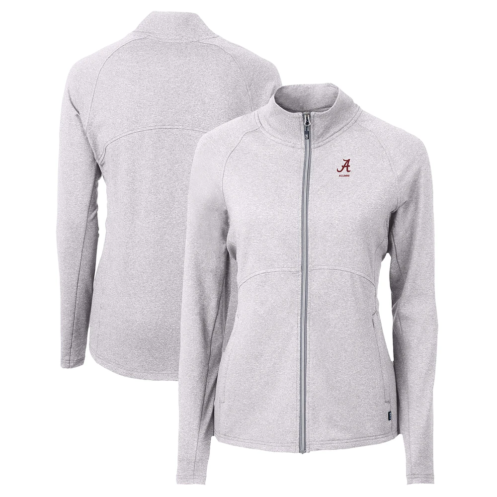 Women's Cutter & Buck Heather Gray Alabama Crimson Tide Alumni Adapt Eco Knit Recycled Full-Zip Jacket