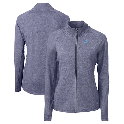 Women's Cutter & Buck Heather Navy North Carolina Tar Heels Alumni Adapt Eco Knit Recycled Full-Zip Jacket