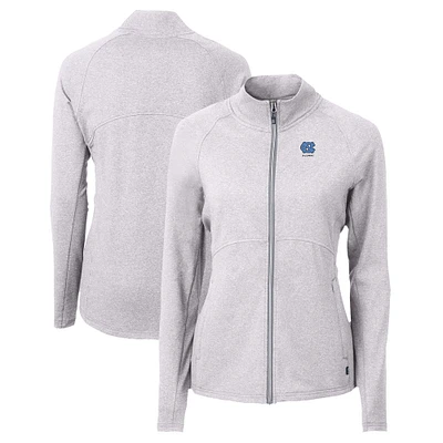 Women's Cutter & Buck Heather Gray North Carolina Tar Heels Alumni Adapt Eco Knit Recycled Full-Zip Jacket