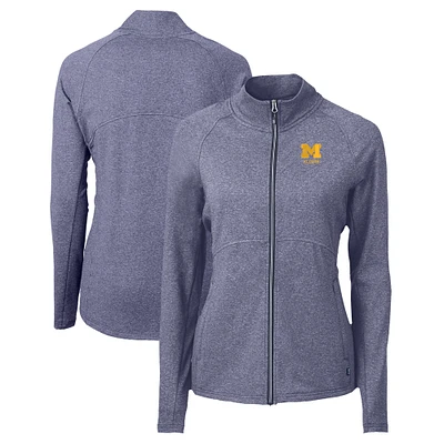 Women's Cutter & Buck Heather Navy Michigan Wolverines Alumni Adapt Eco Knit Recycled Full-Zip Jacket