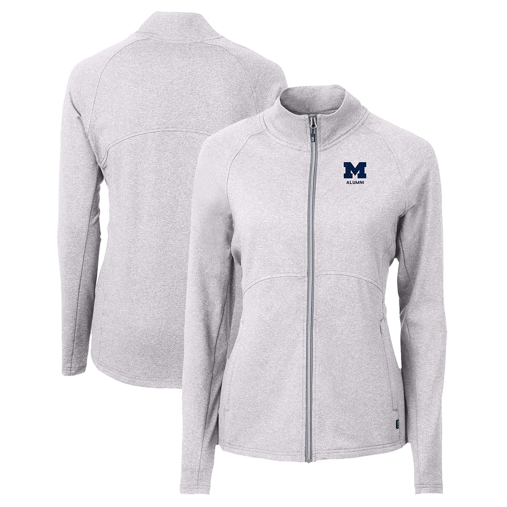 Women's Cutter & Buck Heather Gray Michigan Wolverines Alumni Adapt Eco Knit Recycled Full-Zip Jacket