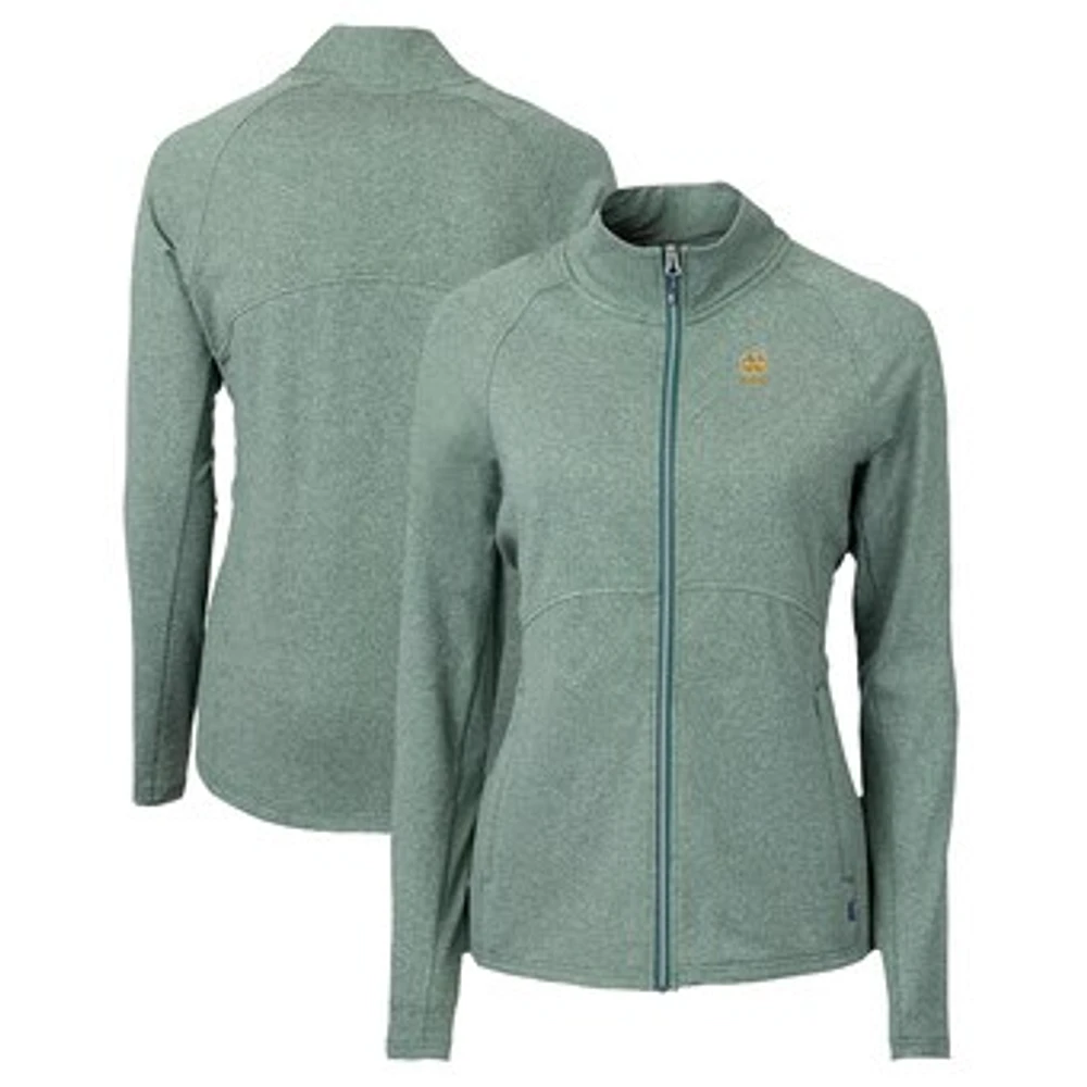 Women's Cutter & Buck Heather Green Notre Dame Fighting Irish Alumni Adapt Eco Knit Recycled Full-Zip Jacket
