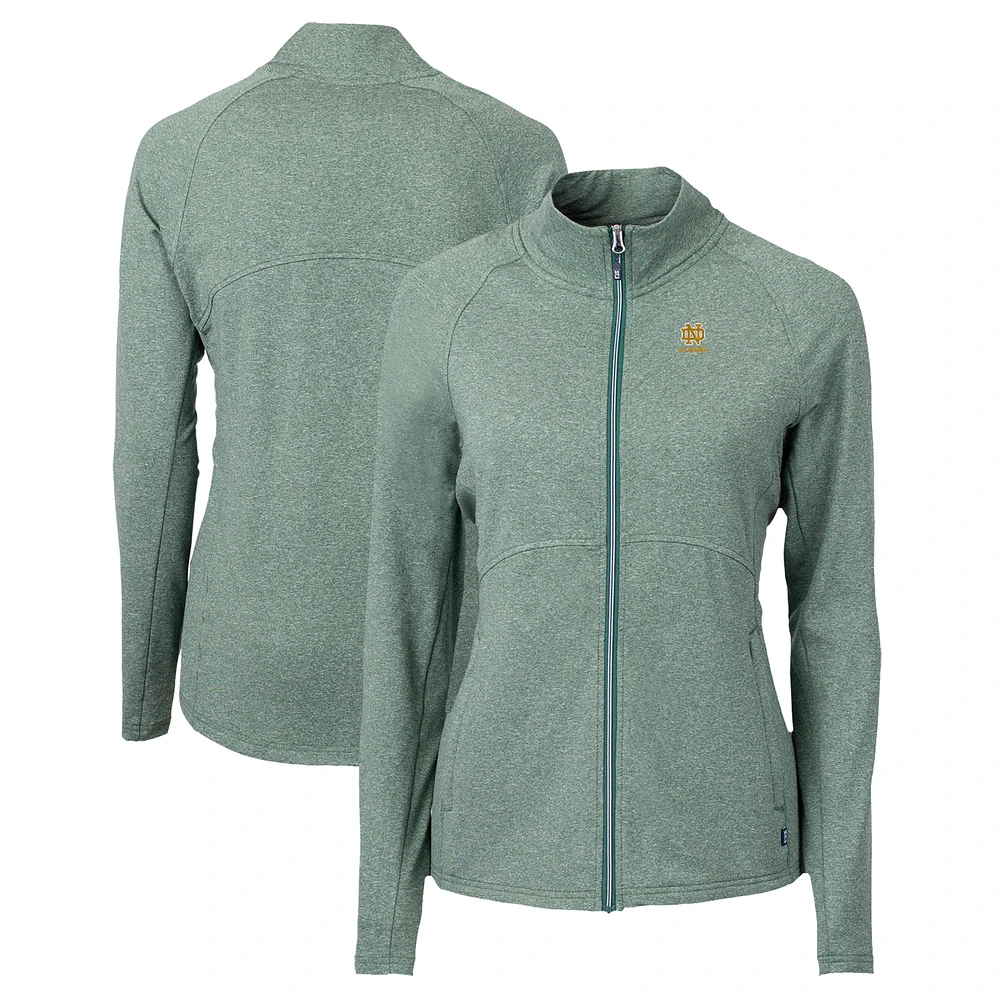 Women's Cutter & Buck Heather Green Notre Dame Fighting Irish Alumni Adapt Eco Knit Recycled Full-Zip Jacket