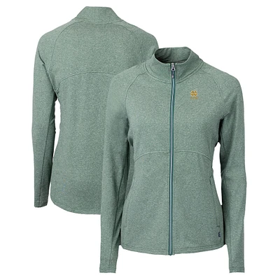 Women's Cutter & Buck Heather Green Notre Dame Fighting Irish Alumni Adapt Eco Knit Recycled Full-Zip Jacket