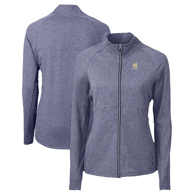 Women's Cutter & Buck Heather Navy Notre Dame Fighting Irish Alumni Adapt Eco Knit Recycled Full-Zip Jacket