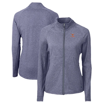 Women's Cutter & Buck Heather Navy Texas Longhorns Alumni Adapt Eco Knit Recycled Full-Zip Jacket