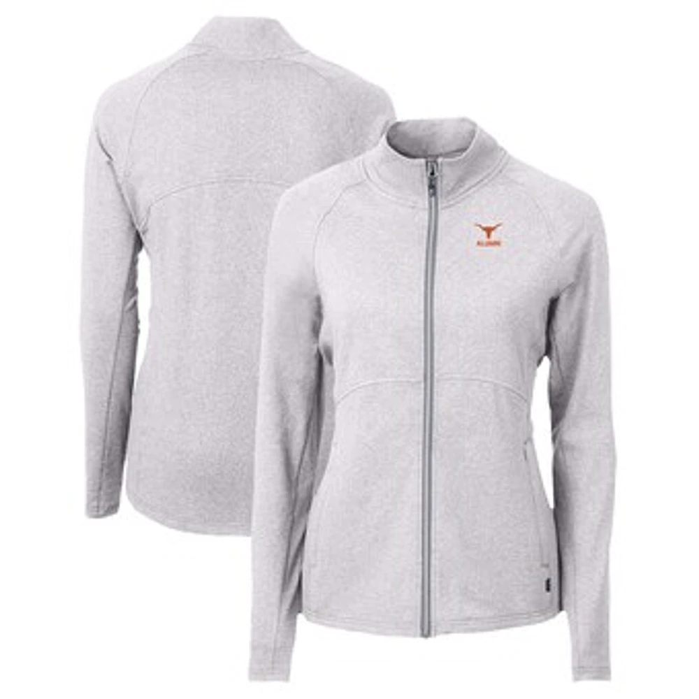 Women's Cutter & Buck Heather Gray Texas Longhorns Alumni Adapt Eco Knit Recycled Full-Zip Jacket