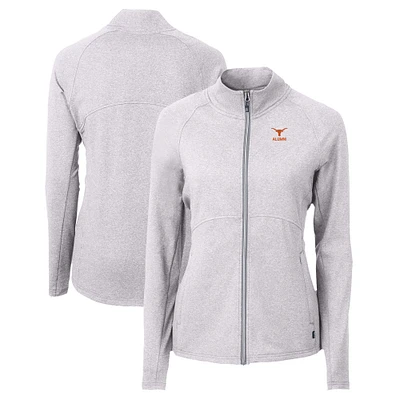 Women's Cutter & Buck Heather Gray Texas Longhorns Alumni Adapt Eco Knit Recycled Full-Zip Jacket