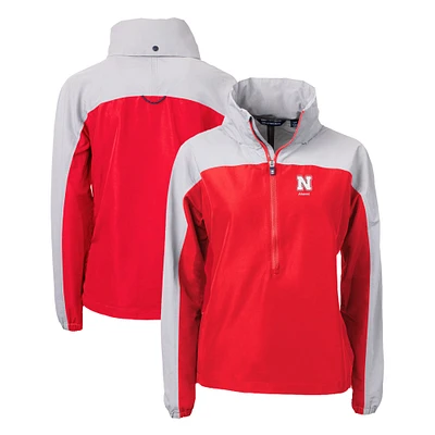 Women's Cutter & Buck Scarlet Nebraska Huskers Alumni Charter Eco Recycled Half-Zip Anorak Jacket