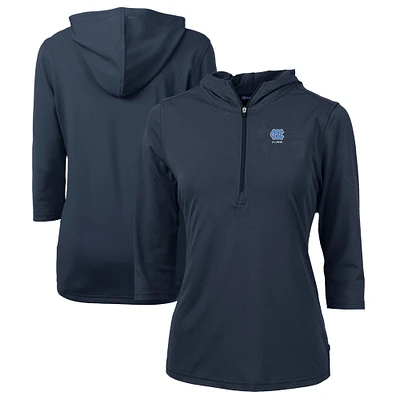Women's Cutter & Buck Navy North Carolina Tar Heels Alumni DryTec Virtue Eco Pique Recycled Half-Zip Pullover Hoodie