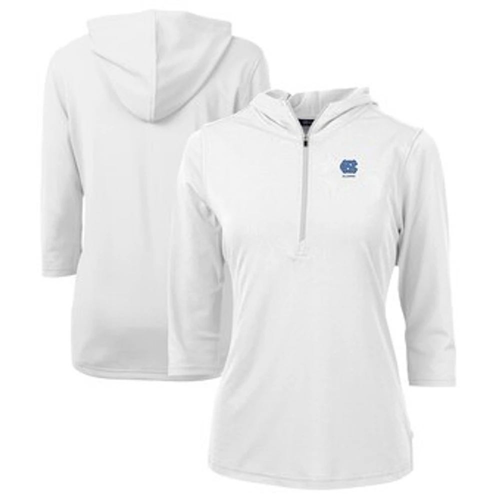 Women's Cutter & Buck White North Carolina Tar Heels Alumni DryTec Virtue Eco Pique Recycled Half-Zip Pullover Hoodie