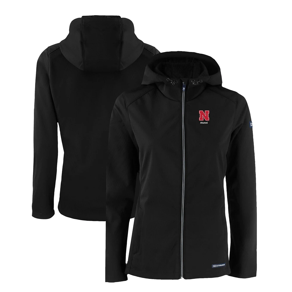 Women's Cutter & Buck Black Nebraska Huskers Alumni Evoke Eco Softshell Recycled Full-Zip Jacket