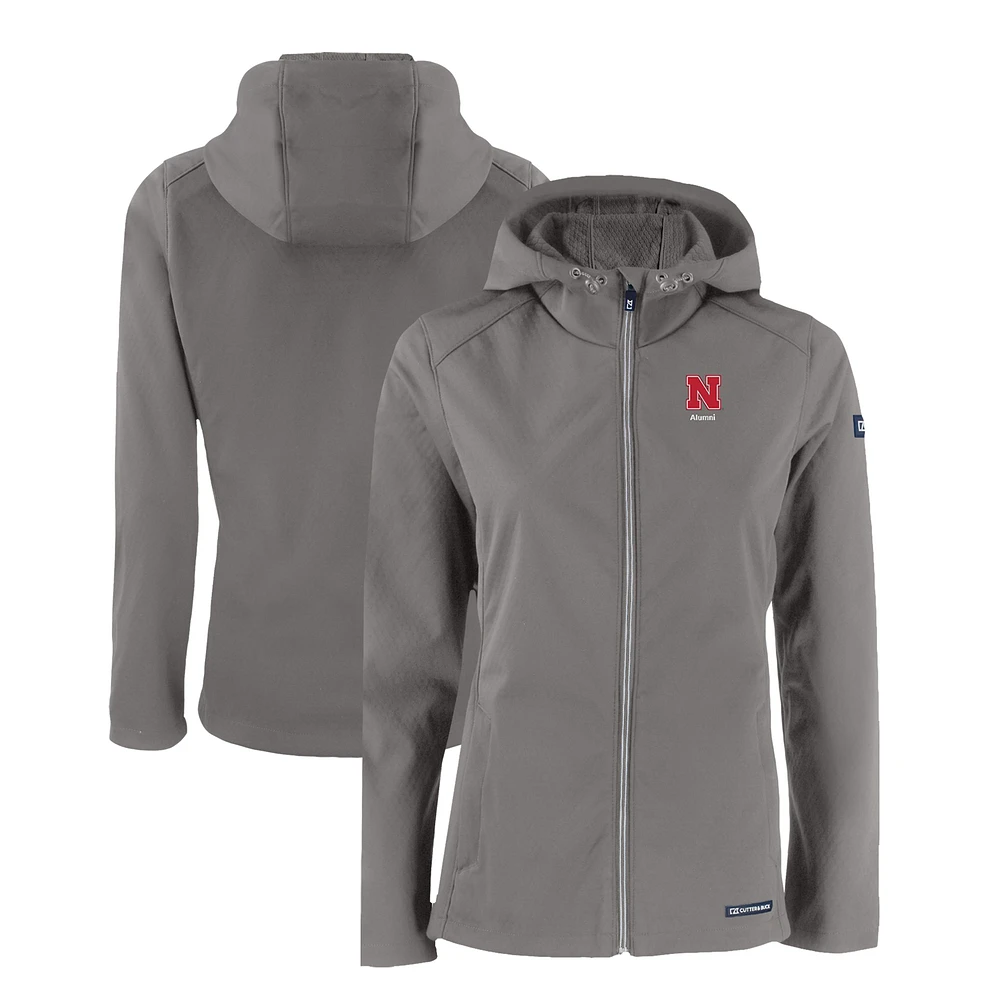 Women's Cutter & Buck Pewter Nebraska Huskers Alumni Evoke Eco Softshell Recycled Full-Zip Jacket