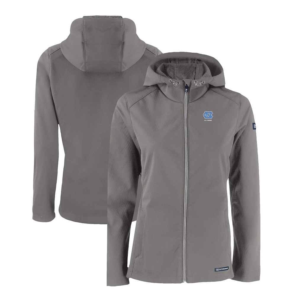 Women's Cutter & Buck Pewter North Carolina Tar Heels Alumni Evoke Eco Softshell Recycled Full-Zip Jacket
