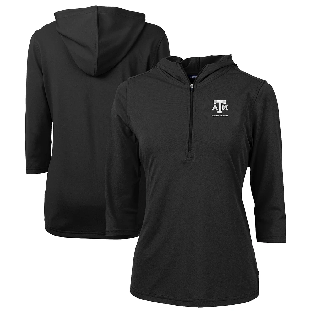 Women's Cutter & Buck Black Texas A&M Aggies Alumni DryTec Virtue Eco Pique Recycled Half-Zip Pullover Hoodie