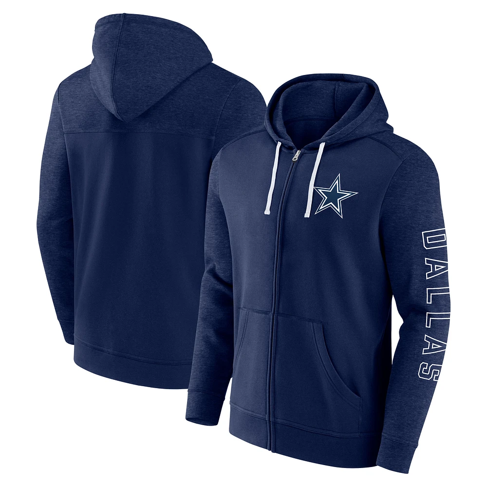 Men's Fanatics Heather Navy Dallas Cowboys Offensive Lineup Hoodie Full-Zip