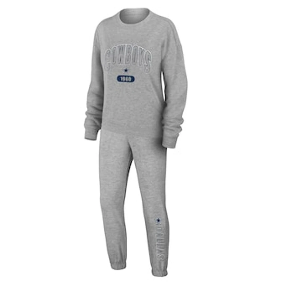 Women's WEAR by Erin Andrews Heather Gray Dallas Cowboys Plus Knitted Tri-Blend Long Sleeve T-Shirt & Pants Lounge Set