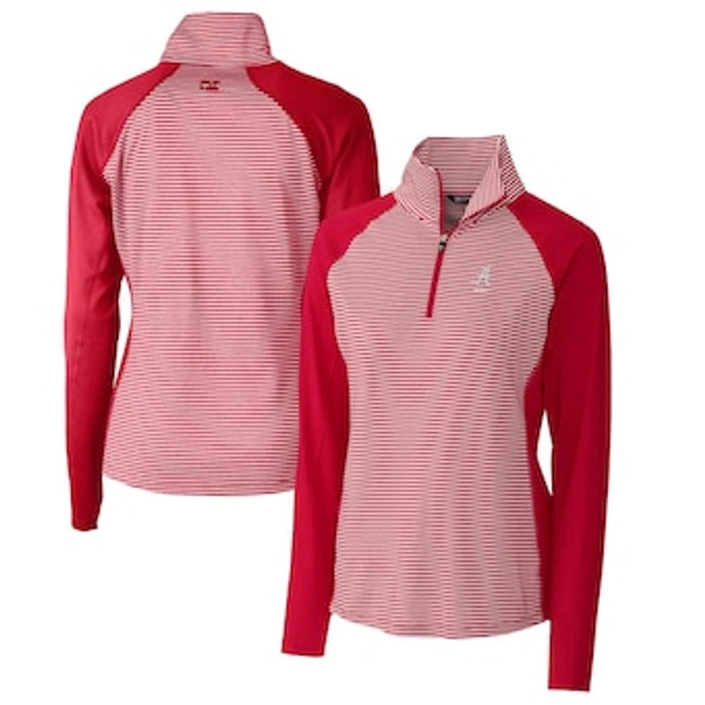 Women's Cutter & Buck Crimson Alabama Tide Alumni DryTec Forge Tonal Stripe Stretch Half-Zip Top